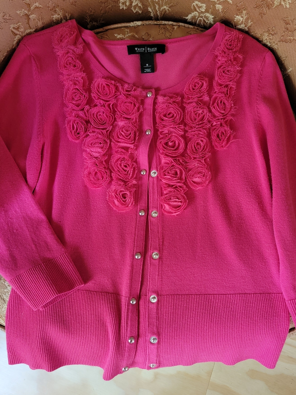 White House Black Market Pink Rosette Cardigan